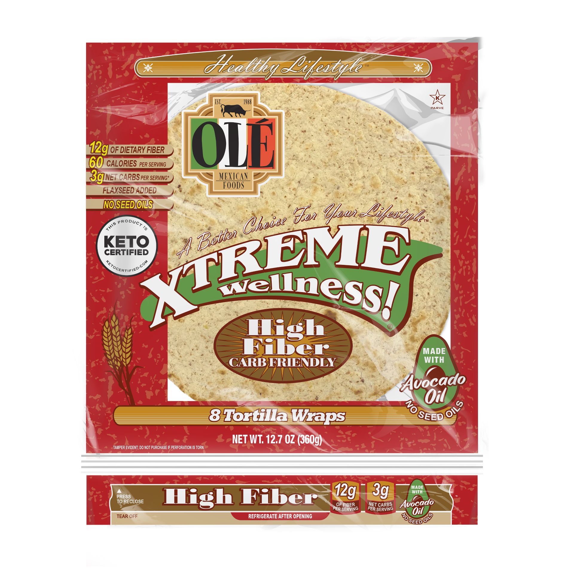 Ole Xtreme Wellness High Fiber Low Carb Keto Friendly Tortilla Wraps - 12.7oz/8ct