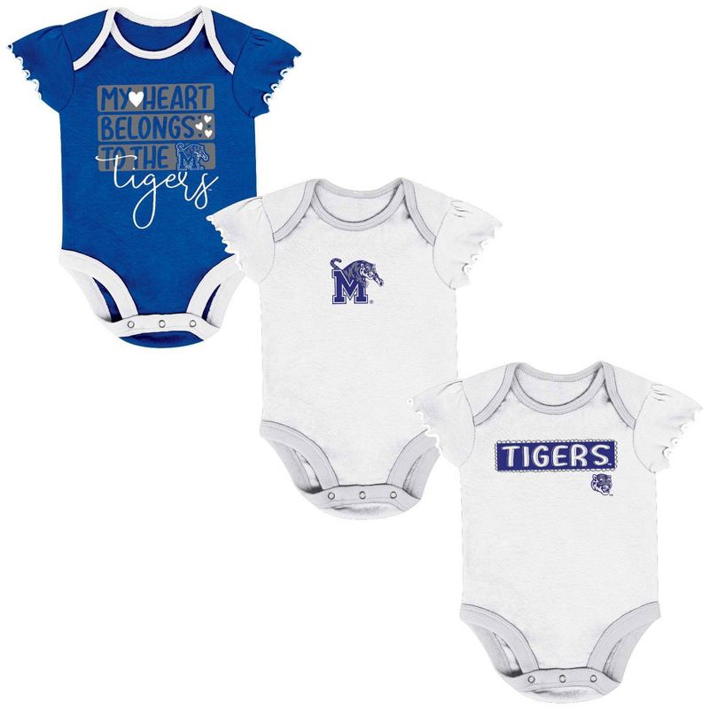 NCAA Memphis Tigers Infant Girls&#39; 3pk Bodysuit Set, 1 of 5
