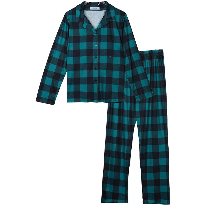 cheibear Christmas Plaid Long Sleeve Tee with Pants Loungewear Family Pajama Sets, 2 of 5
