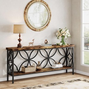 Lantine  70.9-Inch Long Sofa Table, 2-Tier Industrial Console Table Behind Couch  Storage for Entryway, Living Room, Foyer, Hallway, Rustic Brown - 1 of 4