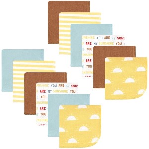 Hudson Baby Flannel Cotton Washcloths, My Sunshine 12 Pack, One Size - 1 of 4