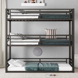 Kumasinova Bunk Bed,Metal Triple Bunk Bed with Ladder,Safety Guardrails for Kids,Bedroom,Noise-reduced Design - 1 of 4