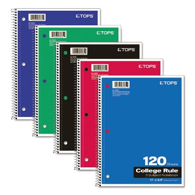 Tops Coil-Lock Wirebound Notebooks College/Medium 11 x 8 1/2 White 120 Sheets 65361