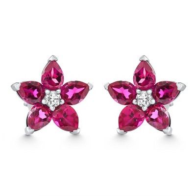 Pompeii3 2.19Ct Ruby & Diamond Alexa Earrings 14k White Gold Lab Created