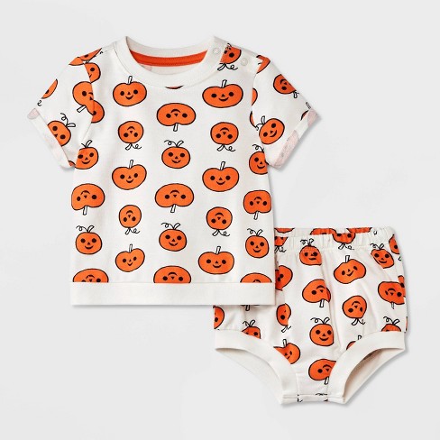 Baby Halloween Pumpkin Top Bloomer Set Cat Jack White Newborn