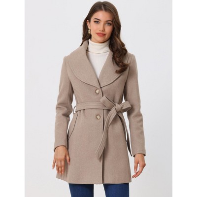 INSPIRE CHIC Women's Winter Shawl Collar Wrap Tie Belted Single Breasted Long Pea Coat Small Light Khaki — фото 2