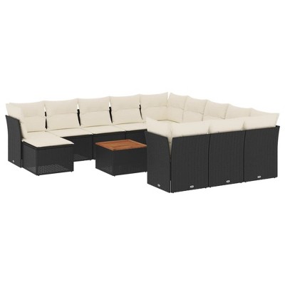 vidaXL Patio Sofa Set with Cushions Outdoor Furniture 13 Piece Poly Rattan - Black and Cream