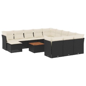 vidaXL Patio Sofa Set with Cushions Outdoor Furniture 13 Piece Poly Rattan - Black and Cream - 1 of 4