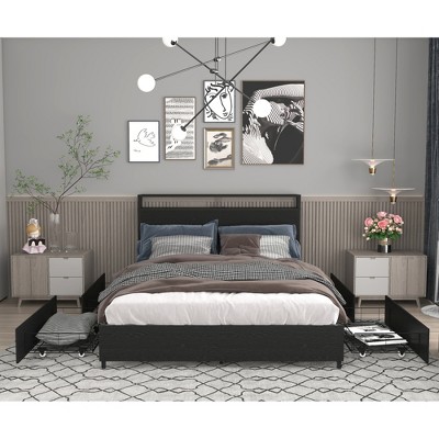 King Size Bed Frame with Storage Headboard and Charging Station