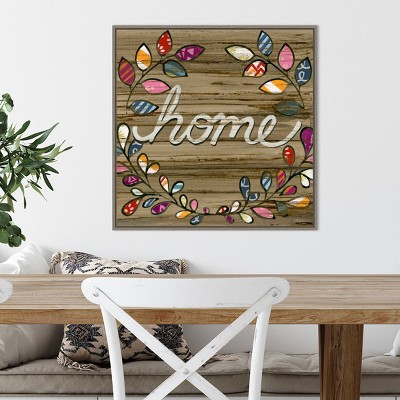 Colorful Home Quote Canvas Print with Distressed Frame