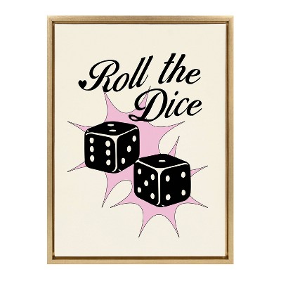 Roll The Dice Pink and Black Canvas Print with Gold Frame