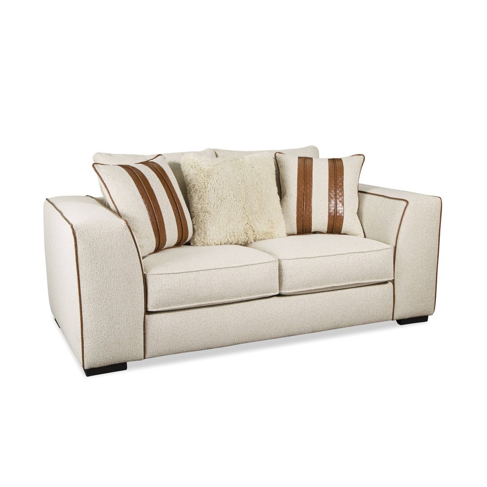 HOMES: Inside + Out Biship 81" Loveseat Boucle Fabric with Reversible Pillows Light Beige/Brown