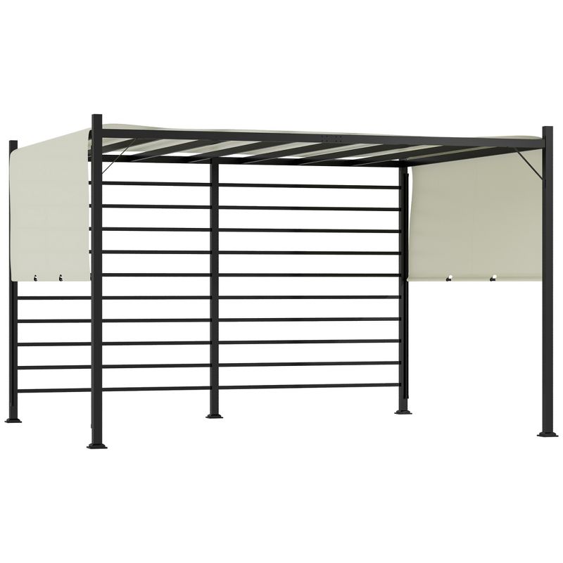 Outsunny 10' x 12' Outdoor Pergola Patio Gazebo Retractable Canopy Sun Shelter with Steel Frame, Beige, 1 of 7