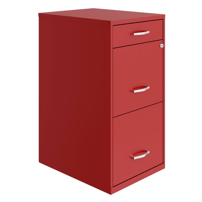 Space Solutions 18 Inch Wide Metal Organizer File Cabinet for Office Supplies and Hanging File Folders w/ Pencil Drawer & 3 File Drawers, Red, 1 of 7