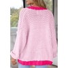 Women's Chunky Sweater Cardigan with Pockets Open Front Long Sleeve Color Block Sweaters Loose Fit Cardigan Valentine's Day Outfits,Rose - S - 2 of 4