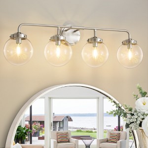 POWLIG 30.71-in 4-Light Nickel Bathroom Light Fixtures Over Mirror Vanity Lighting with Clear Glass Globe Shades - 1 of 4