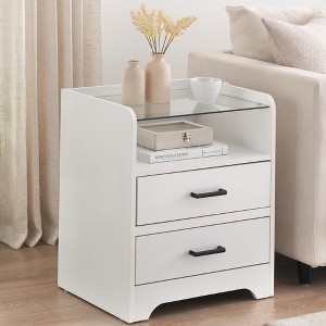 LED Night Stand with 2 Drawers, Smart End Side Table with LED Lights and Glass Top, Modern Bedside Table with Open Storage - 1 of 4