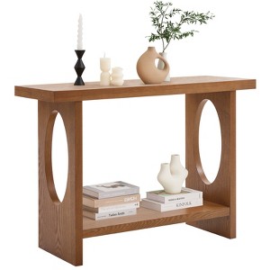 Bekrvio 47-Inch Farmhouse Wood Console Tables with Solid Wood Veneer - 2'' Thickened Tabletop, 2-Tier Narrow Sofa Table Behind Couch - 1 of 4