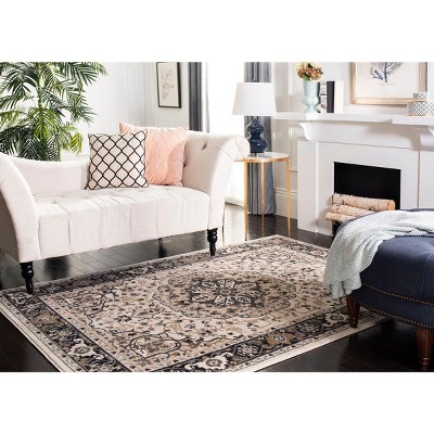 Cream and Navy Floral Rectangular Area Rug, 12' x 15'