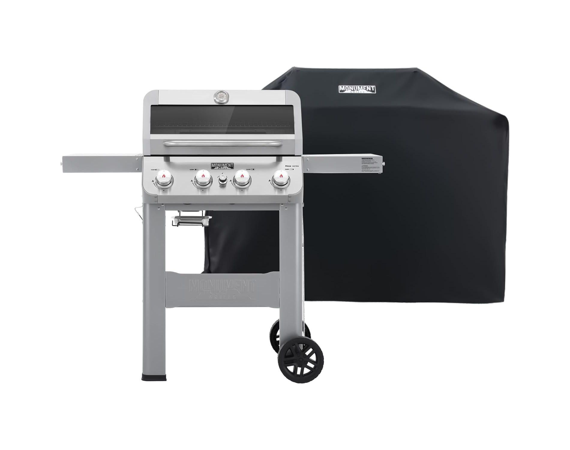 Monument Grills 4-Burner Propane Gas Grill, 36000BTU Stainless Steel Grill Outdoor Patio Garden Barbecue Grilland Foldable Shelf Mesa400MF with Cover