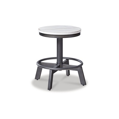 Vintage White Adjustable Wood and Metal Swivel Barstool Set