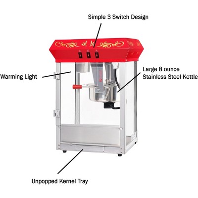 Vintage Red Stainless Steel Countertop Popcorn Machine