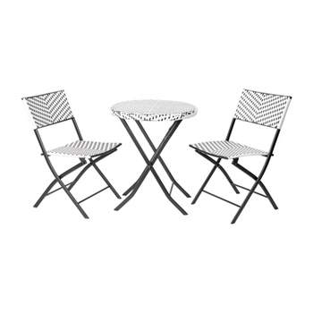 Emma and Oliver Three Piece Folding French Bistro Set in PE Rattan with Metal Frames for Indoor and Outdoor Use