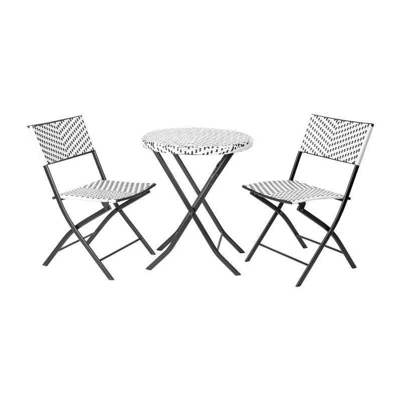 Emma and Oliver Three Piece Folding French Bistro Set in PE Rattan with Metal Frames for Indoor and Outdoor Use, 1 of 14