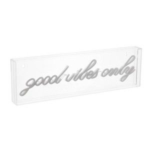 JONATHAN Y 20" x 6" Good Vibes Only Contemporary Glam Acrylic Box USB Operated LED Neon Light Yellow: Modern Decor, Integrated LED - 1 of 4