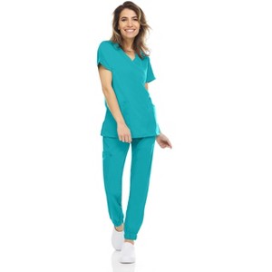 MediChic Womens 8-Pocket Scrubs Set- Mock Neck with 4-Pocket Jogger Scrub Pants - 1 of 4