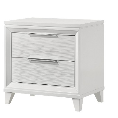 Vynxaria 1pc Contemporary/Modern 2-Drawer Storage Nightstand, White Textured Finish, Wooden Bedroom Furniture
