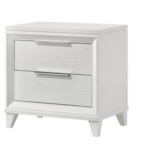 Vynxaria 1pc Contemporary/Modern 2-Drawer Storage Nightstand, White Textured Finish, Wooden Bedroom Furniture - 1 of 4