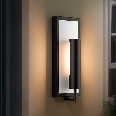 Rennnsan Territha 14"H Hardwired Rectangle Industrial LED Dimmable Outdoor Wall Sconce in Black