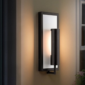 Rennnsan Territha 14"H Hardwired Rectangle Industrial LED Dimmable Outdoor Wall Sconce in Black - 1 of 4