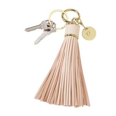 Personalization Mall Engraved Blush Leather Tassel Keychain & Bag Tag