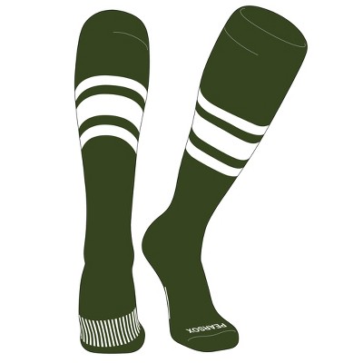 PEAR SOX Striped OTC Baseball, Softball, Football Socks (B) Military Green, White