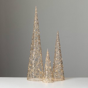 35.5"H  23.5"H and 15.75"H Sullivans Gold Lighted Christmas Cone Trees - Set of 3 - 1 of 4