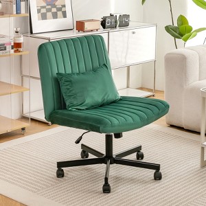 MaseiKar Velvet Office Chair with Cross Legged Design, Memory Foam Seat & Stainless Steel Frame, 320lb Capacity, Green Color, Wheels Included - 1 of 4