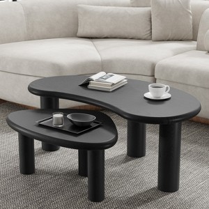 Wooakway 34'' x 25'' Wood Nesting Coffee Table Side Table For Small Spaces Living Room Set of 2 - 1 of 4