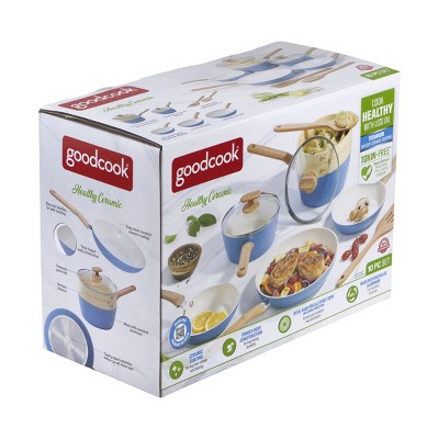 Light Blue 10-Piece Ceramic Nonstick Cookware Set with Wood Handles