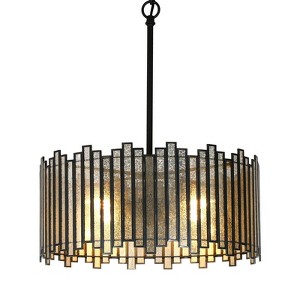 LNC Hemaaolay 4-Light 16" Modern Drum Small Chandelier, Matte  Black and White  Mercury Glass - 1 of 4