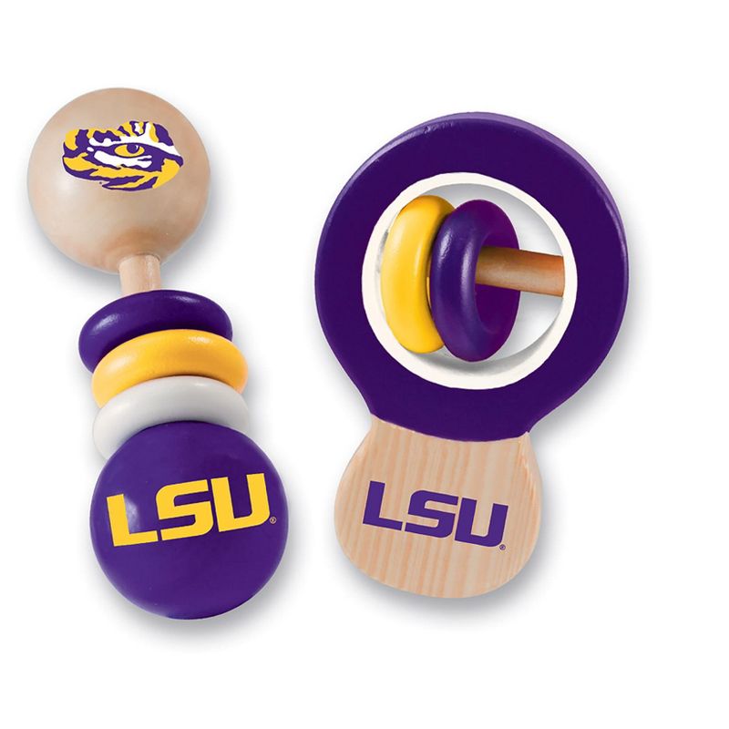 Baby Fanatic Wood Rattle 2 Pack - NCAA LSU Tigers Baby Toy Set, 2 of 5