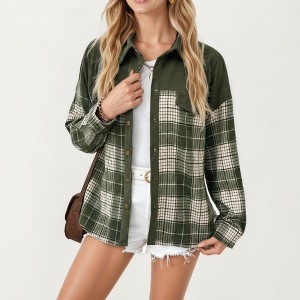 Anna-Kaci Women’s Plaid Button Down Shirt Jacket with Chest Pocket Soft Textured Woven Fabric Relaxed Long Sleeve Design - 1 of 4