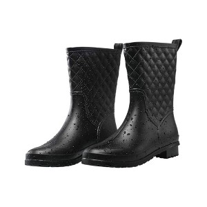 TIME HOLLOW Black Waterproof Lightweight Mid-Calf Rain Boots - 1 of 3