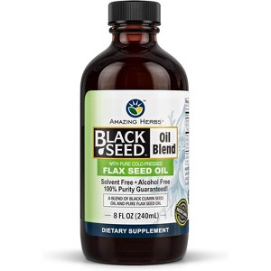 Amazing Herbs Black & Flax Seed Cold-Pressed Oil Blend for Heart Health, Digestion, and Immune Support   8 oz - 1 of 4