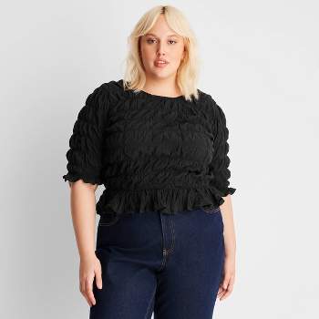 Women's Plus Size Puff Elbow Sleeve Eyelet Shirt - A New Day™ Black 3x :  Target