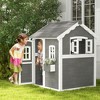 Outsunny Playhouse for Kids, Outdoor Wooden Playhouse with Floor, Door, Windows & Planter Box for 3-8 Years Old, Backyard, Lawn, Garden, Gray - 3 of 4
