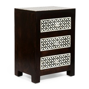 Gulches 24 Inch Tall Black Nightstand, 3 Drawers, Supported by Wooden Legs - 1 of 4