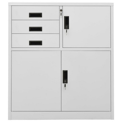vidaXL Steel Office Cabinet with Adjustable Shelf and Locker, Industrial Style Sturdy Storage Unit with 3 Drawers in Gray, 35.4"x15.7"x40.2"