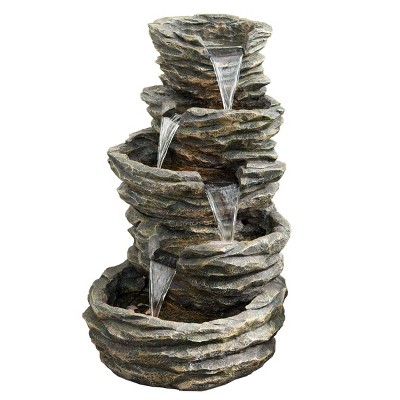 39" Indoor/Outdoor 5-Tier Rock Fountain with Replaceable LED Lights Gray - Alpine Corporation